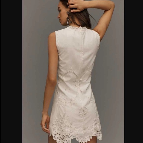 By Anthropologie sleeveless poplin white lace mini dress - Picture 5 of 7